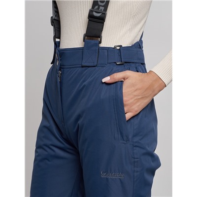 Полукомбинезон утепленный женский зимний горнолыжный темно-синего цвета 7602TS