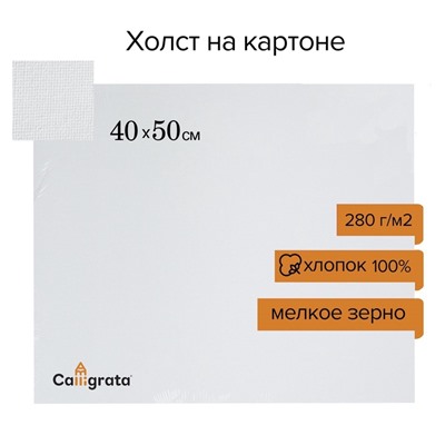 Холст на картоне Calligrata, хлопок 100%, 40×50 см, 3 мм, акриловый грунт, мелкое зерно, 280 г/м²