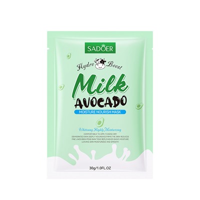 Тканевая молочная маска для лица с авокадо SADOER Milk Avocado Mask, 30 гр