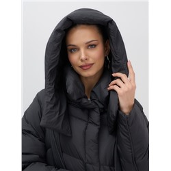 Пальто зимнее утепленное с капюшоном женское черного цвета 7748Ch