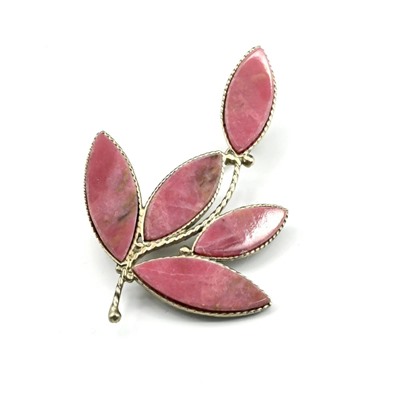 Брошь родонит "Орлец" веточка 55*34мм.