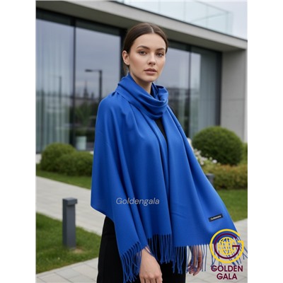 Палантин теплый кашемировый однотонный гладкий Арт 7255Ш/38 ярко-синий