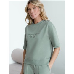 Футболка свободная с принтом из футера двухнитки с эластаном