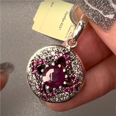 Подвеска 'Эва' с красным корундом и фианитами ИВПН.039КД3N