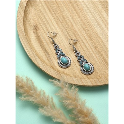 Серьги «Бирюзовый мир» коса, голубые в чернёном серебре
