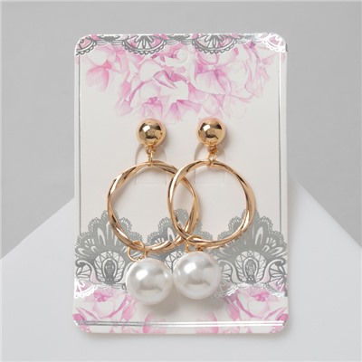 Серьги с жемчугом «Нежность» круг с бусиной, цвет белый в золоте