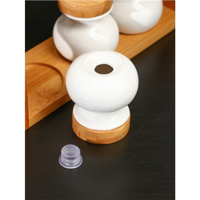 Набор для специй BellaTenero, 50 мл, набор 7 шт., на бамбуковой подставке, фарфор, белый