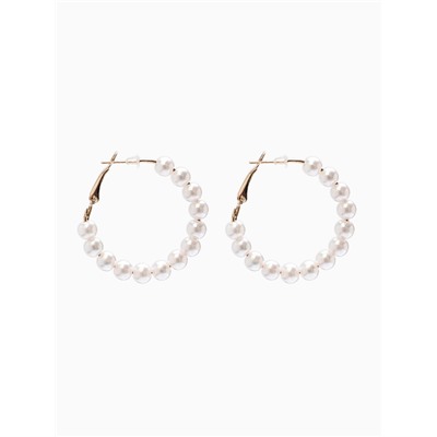 Серьги кольца с жемчугом QF «Нежность жемчуга», d=3.5 см, белые в золоте