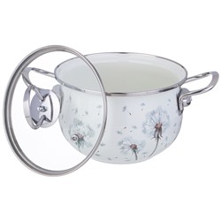 КАСТРЮЛЯ AGNESS ЭМАЛИРОВАННАЯ СО СТЕКЛЯННОЙ КРЫШКОЙ СЕРИЯ "DANDELION", 2,0 Л ДИА. 18СМ