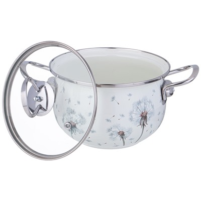 КАСТРЮЛЯ AGNESS ЭМАЛИРОВАННАЯ СО СТЕКЛЯННОЙ КРЫШКОЙ СЕРИЯ "DANDELION", 2,0 Л ДИА. 18СМ