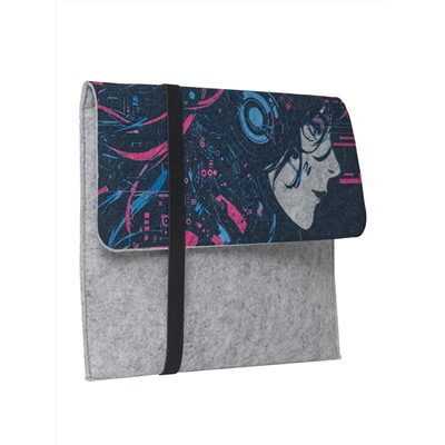 Папка А4 с клапаном, на резинке "Аниме @cyber_neon", фетр светло-серый, 32х24см