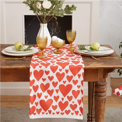 Дорожка на стол Этель Red hearts 40×149см, 100% хлопок, саржа 190 г/м², белая/красная