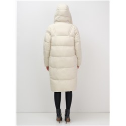 Пальто зимнее утепленное с капюшоном женское бежевого цвета 7709B