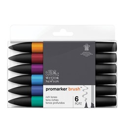 Набор маркеров-кистей худож. двухсторонних Winsor&Newton "PromarkerBrush", спиртовые, скошенный/кисть 6цв., насыщенные оттенки