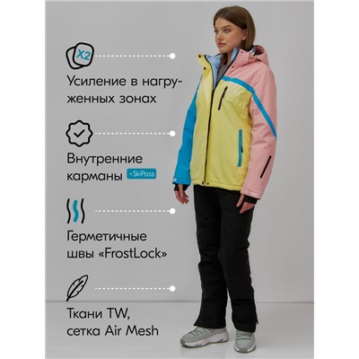 Горнолыжный костюм женский зимний желтого цвета 016J