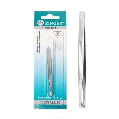 Zinger Пинцет для бровей скошенный / Standard T-016 S (86016 S), 90 мм, серебристый глянцевый