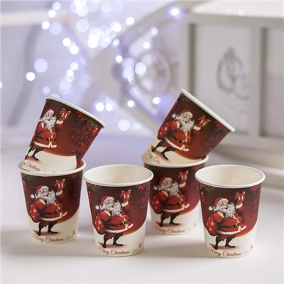 Стакан бумажный одноразовый «Дед Мороз с подарками», набор 6 шт.