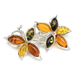 Брошь Цветы 24*41мм с янтарем С925 цв.ассорти, 5,5г