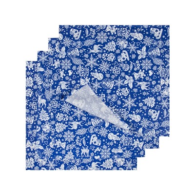 20с-6ЯК Комп-кт Скатерть 150*120+ 4 салфетки "Новогодние игрушки" цв. синий