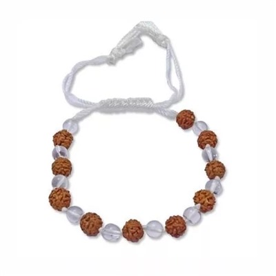Браслет из Рудракши и Кварца, Rudraksha Crystal Sphatik Bracelet, произв. Kalyan Puja