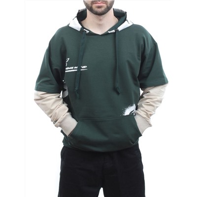 2702 GREEN/BEIGE Толстовка мужская (75% хлопок, 20% полиэстер, 5% спандекс)