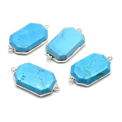 Коннектор из бирюзы искусственной 31*21мм в серебристом обрамлении