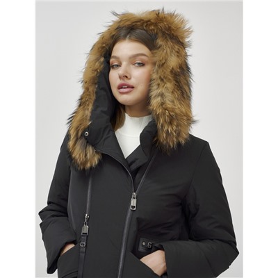 Пальто зимнее женское с мехом енот премиум класса черного цвета 3006_1Ch
