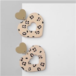 Серьги металл «Сердце» леопард, цвет розово-зелёный в серебре