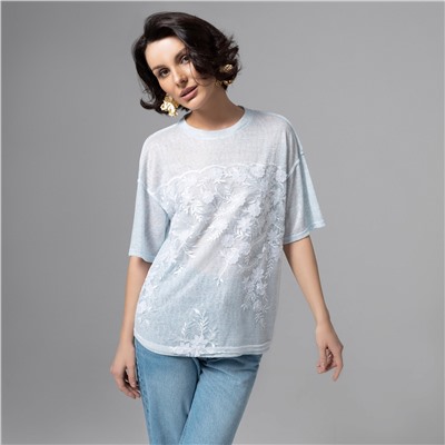 Футболка с объемным декором, Буду тебе сниться (голубой меланж)