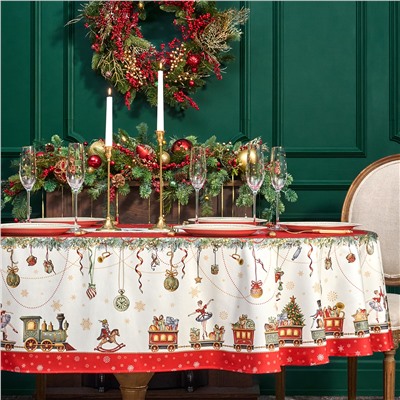 СКАТЕРТЬ ОВАЛЬНАЯ "ЩЕЛКУНЧИК"160Х220СМ ,КРАСНЫЙ, 100% ХЛОПОК,ТВИЛ, ПРОПИТКА