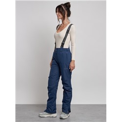 Полукомбинезон утепленный женский зимний горнолыжный темно-синего цвета 7602TS