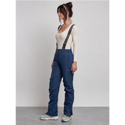 Полукомбинезон утепленный женский зимний горнолыжный темно-синего цвета 7602TS