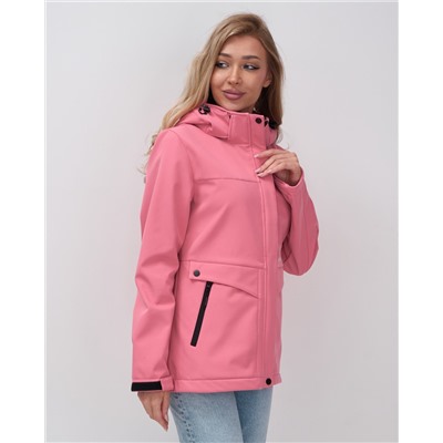 Ветровка спортивная женская с капюшоном softshell розового цвета 9566R