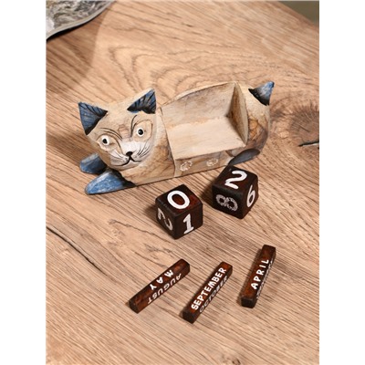 Вечный календарь «Кошка», 13×4×6.5 см, дерево
