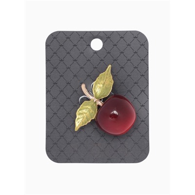 Брошь «Вишня» с листочками, красно-зелёная в золоте