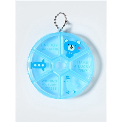 Таблетница, с цепочкой, d=8×2 см, 6 секций, голубая