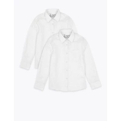 2pk Girls' Slim Fit Pure Cotton School Shirts (2-18 Yrs)