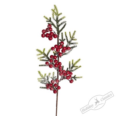 Ветка еловая с гроздьями красных ягод, 55 см