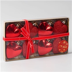 Ёлочные игрушки 8 шт. «Зимнее волшебство. Романтика» пластик, 6 см, красный