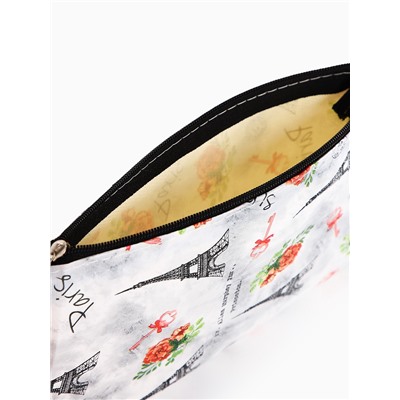 Косметичка-пенал на молнии, плоская, с рисунком «Французские розы», серая