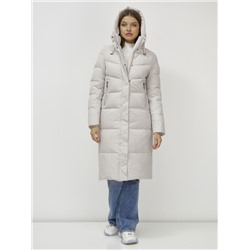 Пальто утепленное стеганное зимнее с капюшоном женское бежевого цвета 9636_1B