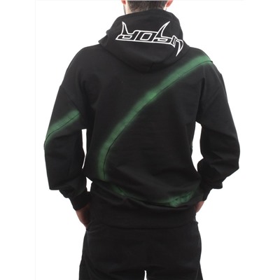 2652 BLACK/GREEN Толстовка мужская (75% хлопок, 20% полиэстер, 5% спандекс)