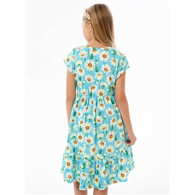 Детское платье "Ласточка" / Крупные ромашки на бирюзе