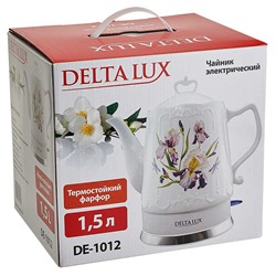 Чайник электрический 1500 Вт, 1,5 л, корпус из фарфора DELTA LUX DE-1012 "Ирисы"