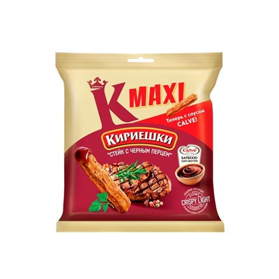 «Кириешки Maxi», сухарики со вкусом стейка с черным перцем и соусом барбекю «Calve», 75 г
