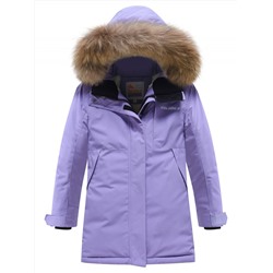 Парка зимняя подростковая для девочки с капюшоном и мехом фиолетового цвета 9532F