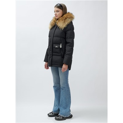 Куртка женская зимняя с мехом енот премиум класса черного цвета 3215Ch