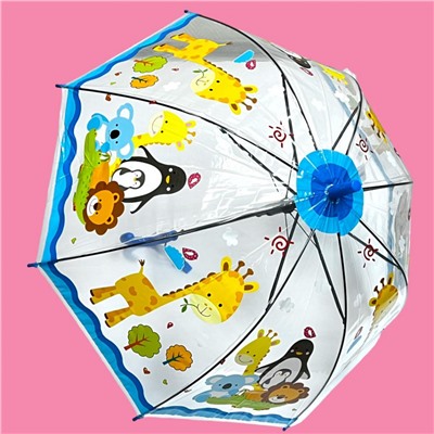 Зонт-трость детский прозрачный с рисунком полуавтомат Арт 603/5