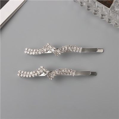 Невидимки для волос «Беат», набор 2 шт., волна уголок, 6 см, серебро