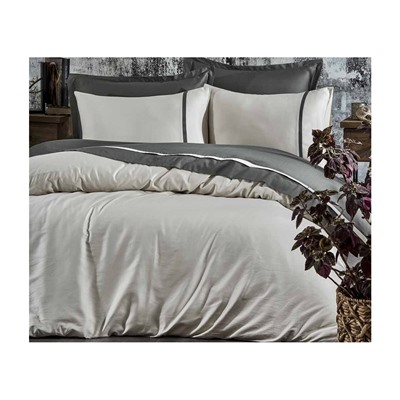 2 сп. Евро Комплект Постельного Белья Cotton Saten New Basic Yeşil/Bej XL - EcoCotton